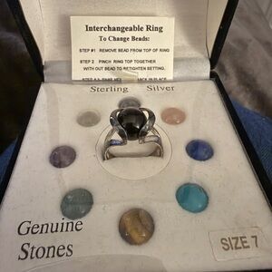 Unique Vintage Sterling Silver Interchangeable Ring with Black Stone